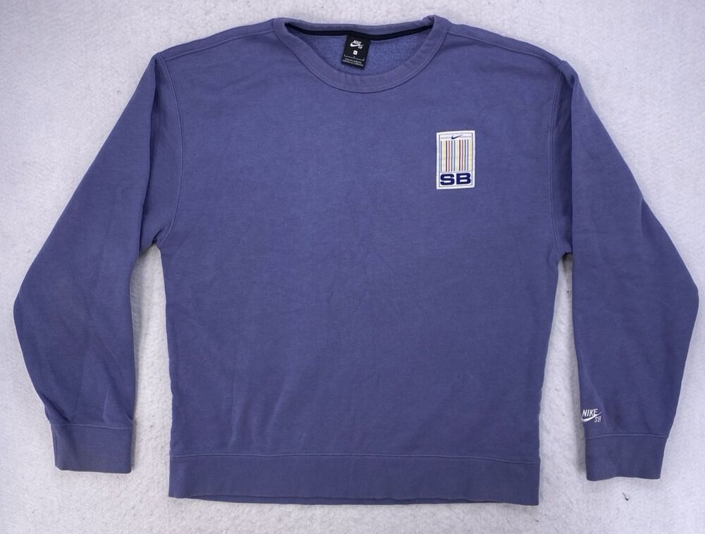 Nike SB Barcode Striped Logo Crewneck Sweatshirt Mens Large Slate Blue Fleece